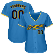 Load image into Gallery viewer, Custom Powder Blue Navy Gold-White Authentic Baseball Jersey
