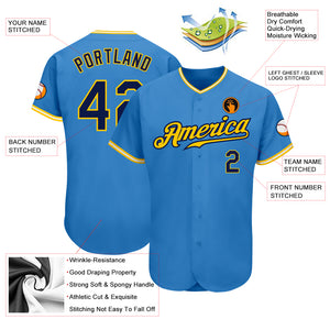 Custom Powder Blue Navy Gold-White Authentic Baseball Jersey