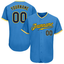 Load image into Gallery viewer, Custom Powder Blue Navy Gold-White Authentic Baseball Jersey
