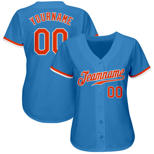 Custom Powder Blue Orange-White Authentic Baseball Jersey