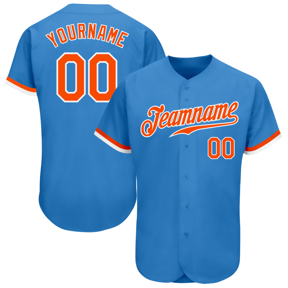 Custom Powder Blue Orange-White Authentic Baseball Jersey