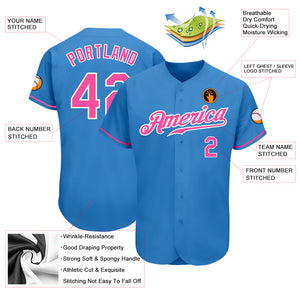 Custom Powder Blue Pink-White Authentic Baseball Jersey