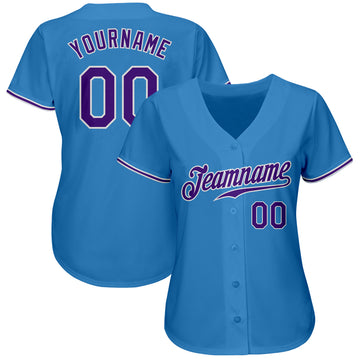 Custom Powder Blue Purple-White Authentic Baseball Jersey