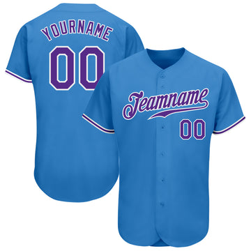 Custom Powder Blue Purple-White Authentic Baseball Jersey