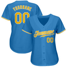 Load image into Gallery viewer, Custom Powder Blue Gold-White Authentic Baseball Jersey
