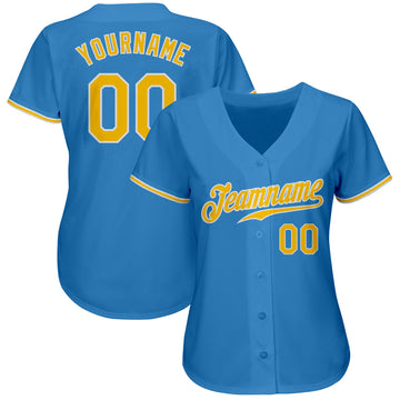 Custom Powder Blue Gold-White Authentic Baseball Jersey