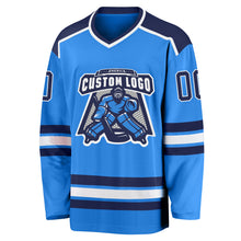 Load image into Gallery viewer, Custom Powder Blue Navy-White Hockey Jersey
