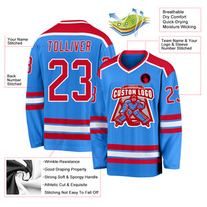 Custom Powder Blue Red-White Hockey Jersey