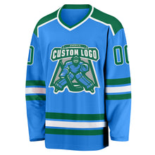 Load image into Gallery viewer, Custom Powder Blue Kelly Green-White Hockey Jersey
