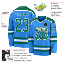 Load image into Gallery viewer, Custom Powder Blue Kelly Green-White Hockey Jersey
