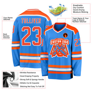 Custom Powder Blue Orange-White Hockey Jersey