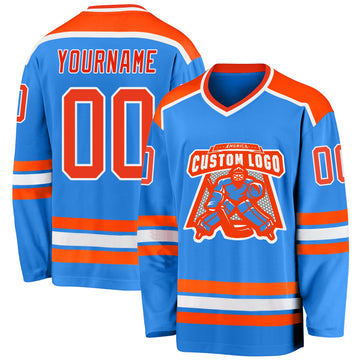 Custom Powder Blue Orange-White Hockey Jersey