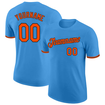 Custom Powder Blue Orange-Black Performance T-Shirt