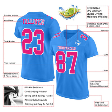 Custom Powder Blue Hot Pink-White Mesh Authentic Football Jersey