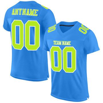 Custom Powder Blue Neon Green-White Mesh Authentic Football Jersey