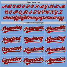 Load image into Gallery viewer, Custom Powder Blue Red Pinstripe Red-Black Authentic Baseball Jersey
