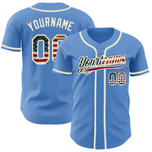 Load image into Gallery viewer, Custom Powder Blue Vintage USA Flag-Cream Authentic Baseball Jersey
