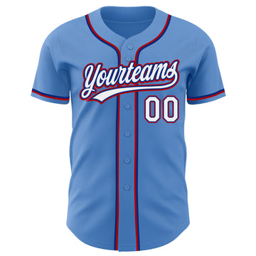 Custom Powder Blue White Royal-Red Authentic Baseball Jersey