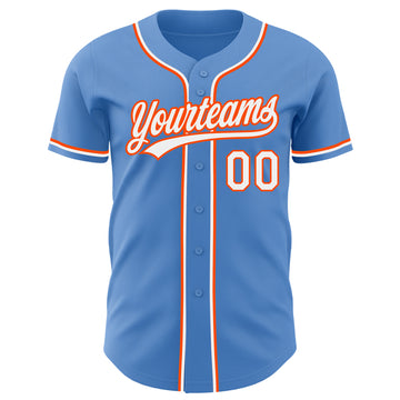 Custom Powder Blue White-Orange Authentic Baseball Jersey