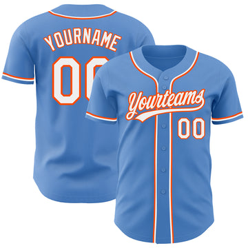 Custom Powder Blue White-Orange Authentic Baseball Jersey