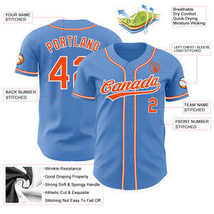 Custom Powder Blue Orange-White Authentic Baseball Jersey