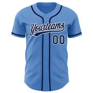 Custom Powder Blue Navy-White Authentic Baseball Jersey