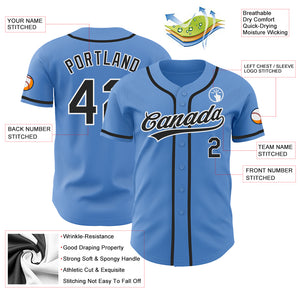 Custom Powder Blue Black-White Authentic Baseball Jersey