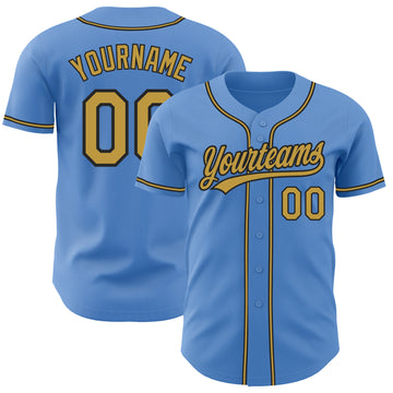 Custom Powder Blue Old Gold-Black Authentic Baseball Jersey