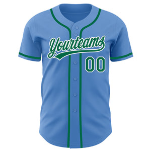 Custom Powder Blue Kelly Green-White Authentic Baseball Jersey