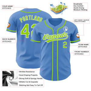 Custom Powder Blue Neon Green-White Authentic Baseball Jersey