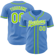 Load image into Gallery viewer, Custom Powder Blue Neon Green-White Authentic Baseball Jersey
