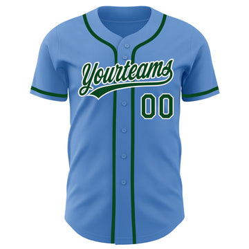 Custom Powder Blue Green-White Authentic Baseball Jersey