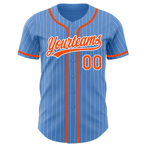 Custom Powder Blue White Pinstripe Orange Authentic Baseball Jersey