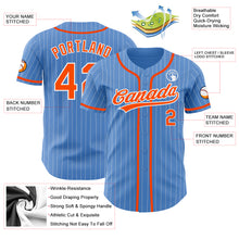 Load image into Gallery viewer, Custom Powder Blue White Pinstripe Orange Authentic Baseball Jersey
