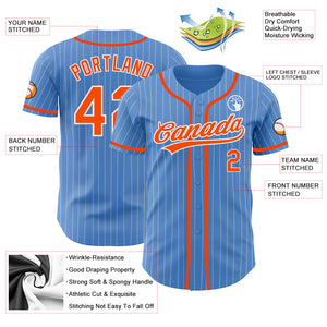 Custom Powder Blue White Pinstripe Orange Authentic Baseball Jersey