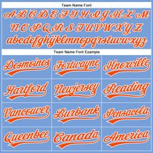 Load image into Gallery viewer, Custom Powder Blue White Pinstripe Orange Authentic Baseball Jersey
