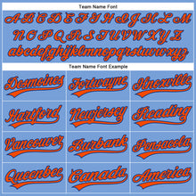 Load image into Gallery viewer, Custom Powder Blue White Pinstripe Orange-Royal Authentic Baseball Jersey
