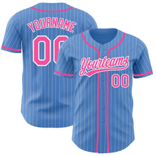 Load image into Gallery viewer, Custom Powder Blue White Pinstripe Pink Authentic Baseball Jersey
