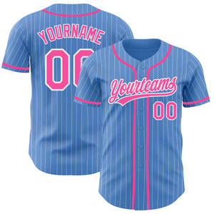 Custom Powder Blue White Pinstripe Pink Authentic Baseball Jersey