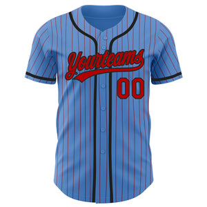 Custom Powder Blue Red Pinstripe Black Authentic Baseball Jersey