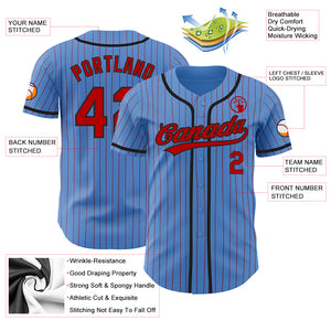 Custom Powder Blue Red Pinstripe Black Authentic Baseball Jersey