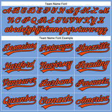 Load image into Gallery viewer, Custom Powder Blue Black Pinstripe Orange Authentic Baseball Jersey
