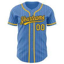 Load image into Gallery viewer, Custom Powder Blue Black Pinstripe Gold Authentic Baseball Jersey

