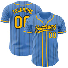 Load image into Gallery viewer, Custom Powder Blue Black Pinstripe Gold Authentic Baseball Jersey
