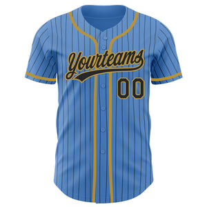 Custom Powder Blue Black Pinstripe Old Gold Authentic Baseball Jersey