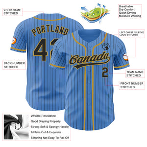 Custom Powder Blue Black Pinstripe Old Gold Authentic Baseball Jersey