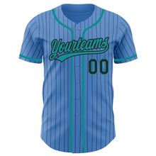 Load image into Gallery viewer, Custom Powder Blue Black Pinstripe Teal Authentic Baseball Jersey
