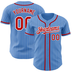 Custom Powder Blue White Pinstripe Red Authentic Baseball Jersey