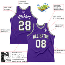 Load image into Gallery viewer, Custom Purple White-Gray Authentic Throwback Basketball Jersey
