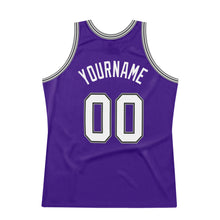 Load image into Gallery viewer, Custom Purple White-Gray Authentic Throwback Basketball Jersey

